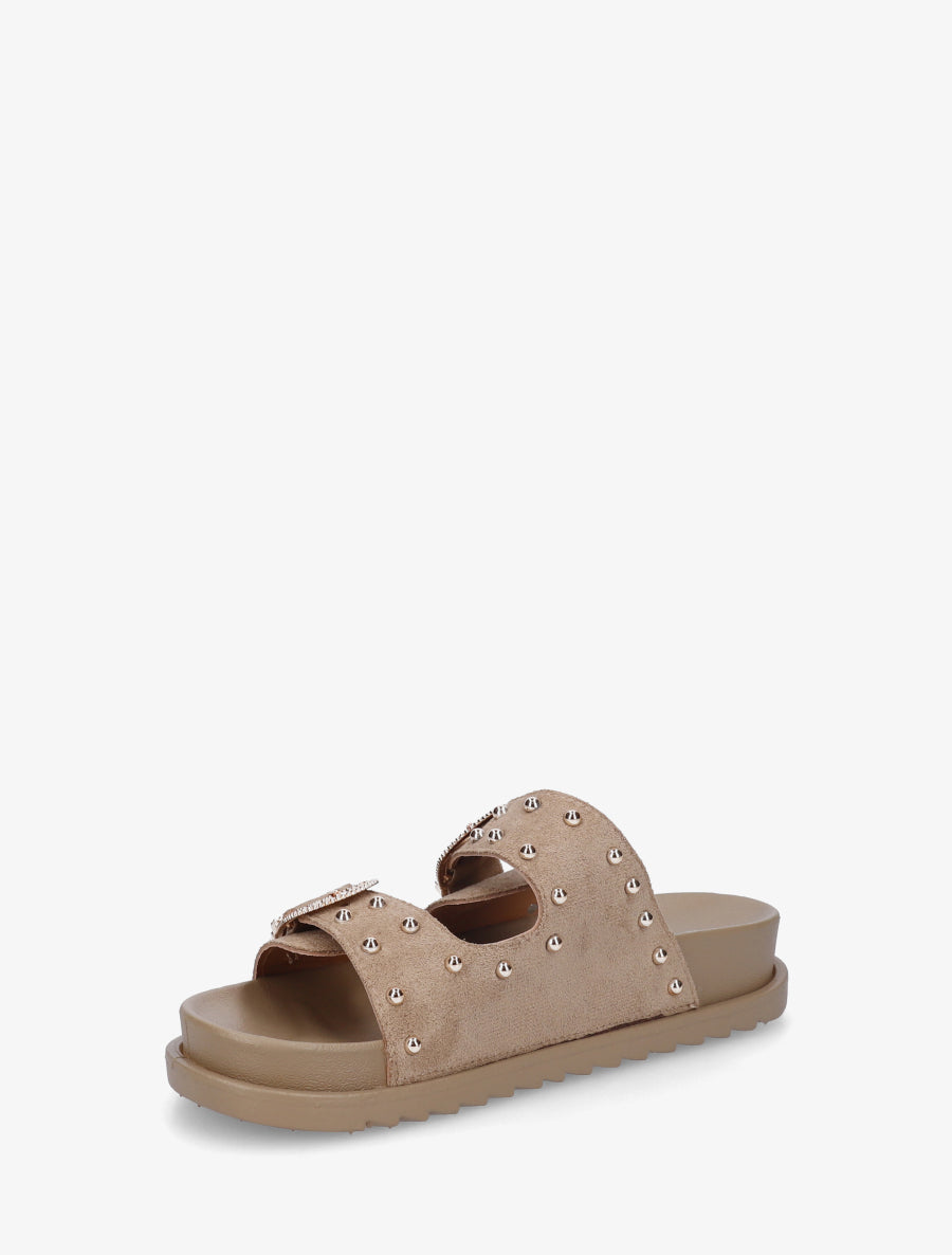 Claquettes cloutées en suédine - Taupe - 3