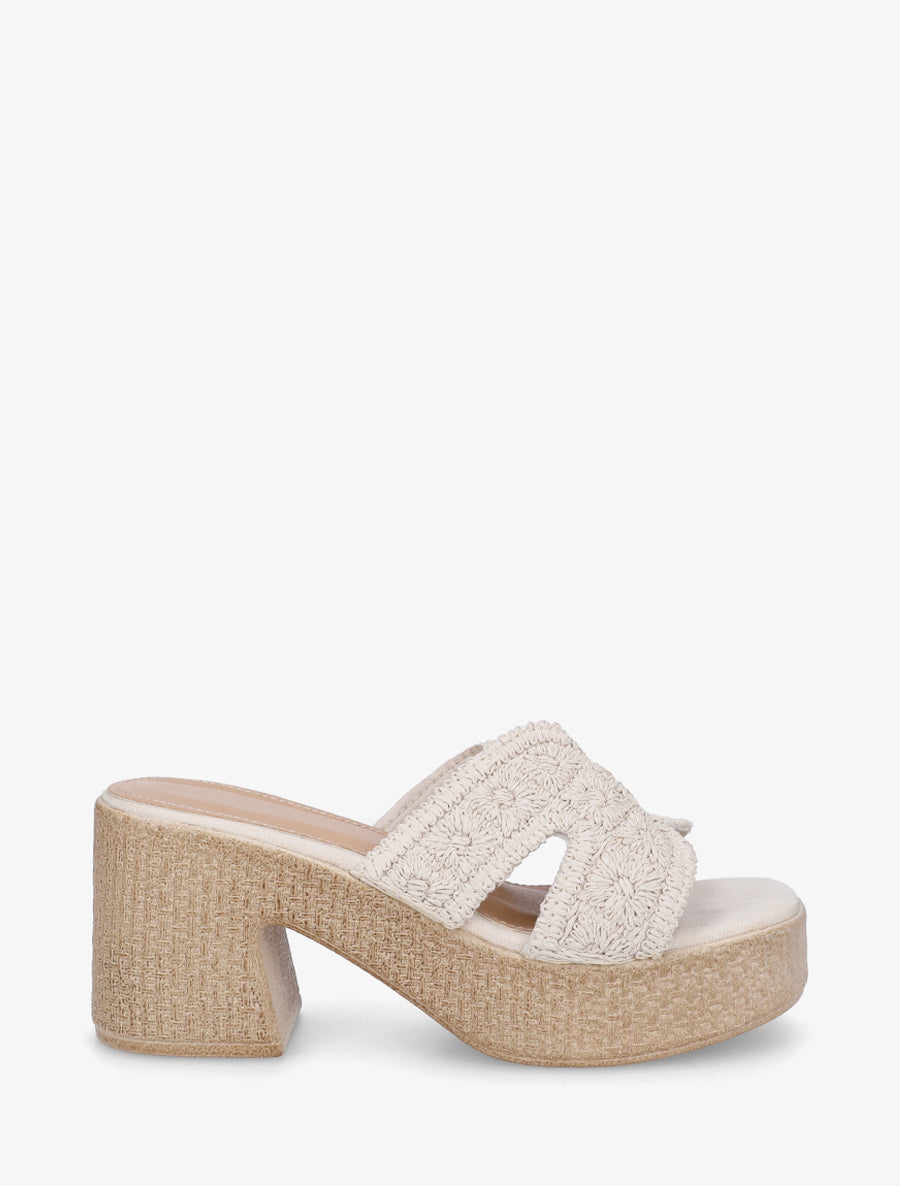 Mules à talon haut effet tissé - Beige - 1