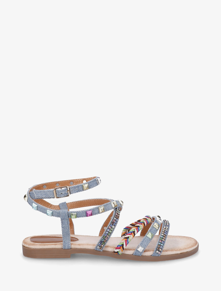 Nu-pieds à empiècement strass multicolore - Bleu - 1