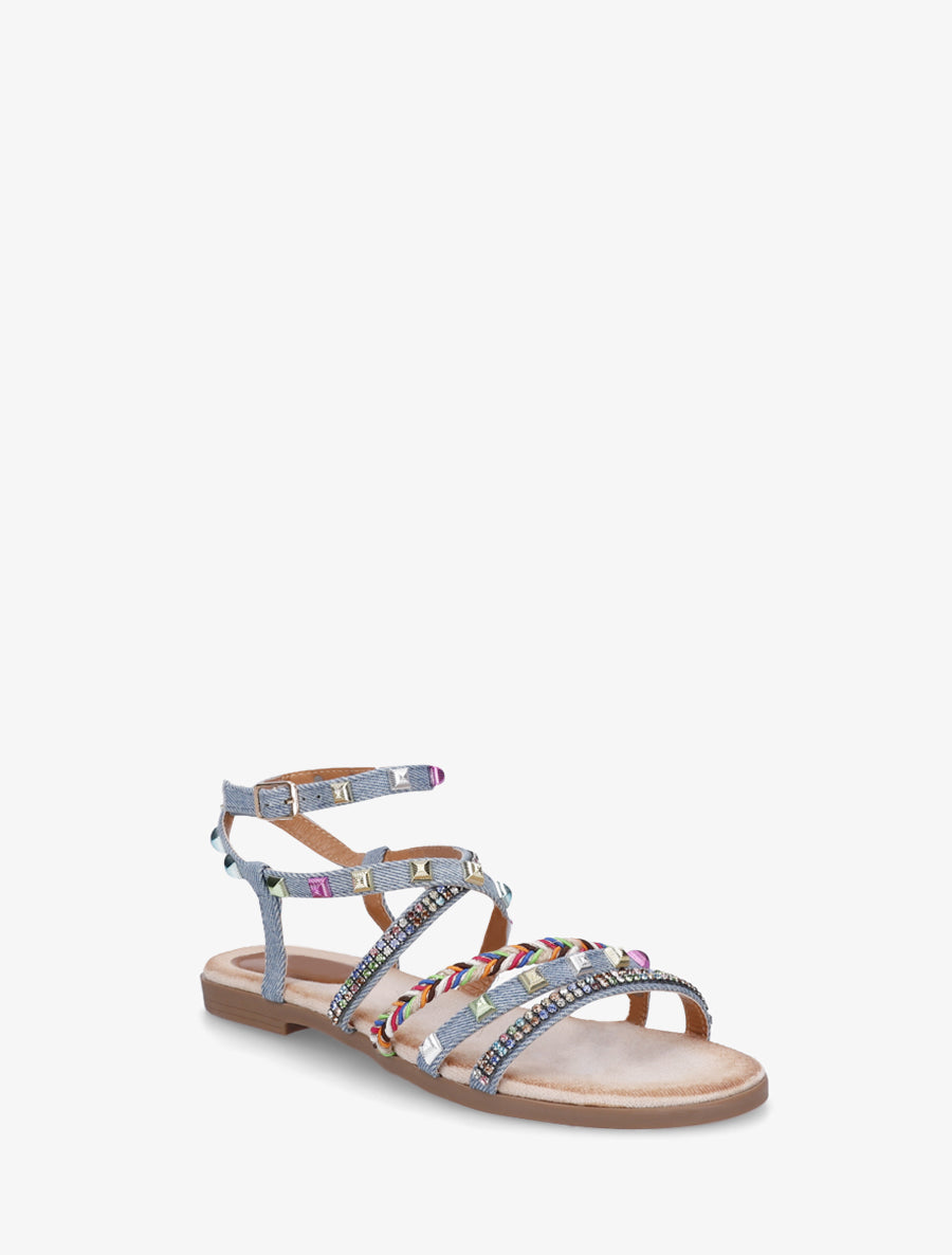 Nu-pieds à empiècement strass multicolore - Bleu - 2