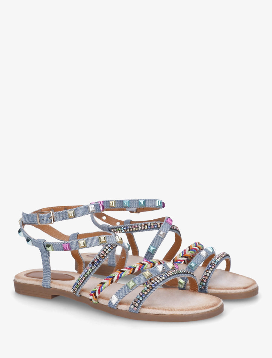 Nu-pieds à empiècement strass multicolore - Bleu - 4