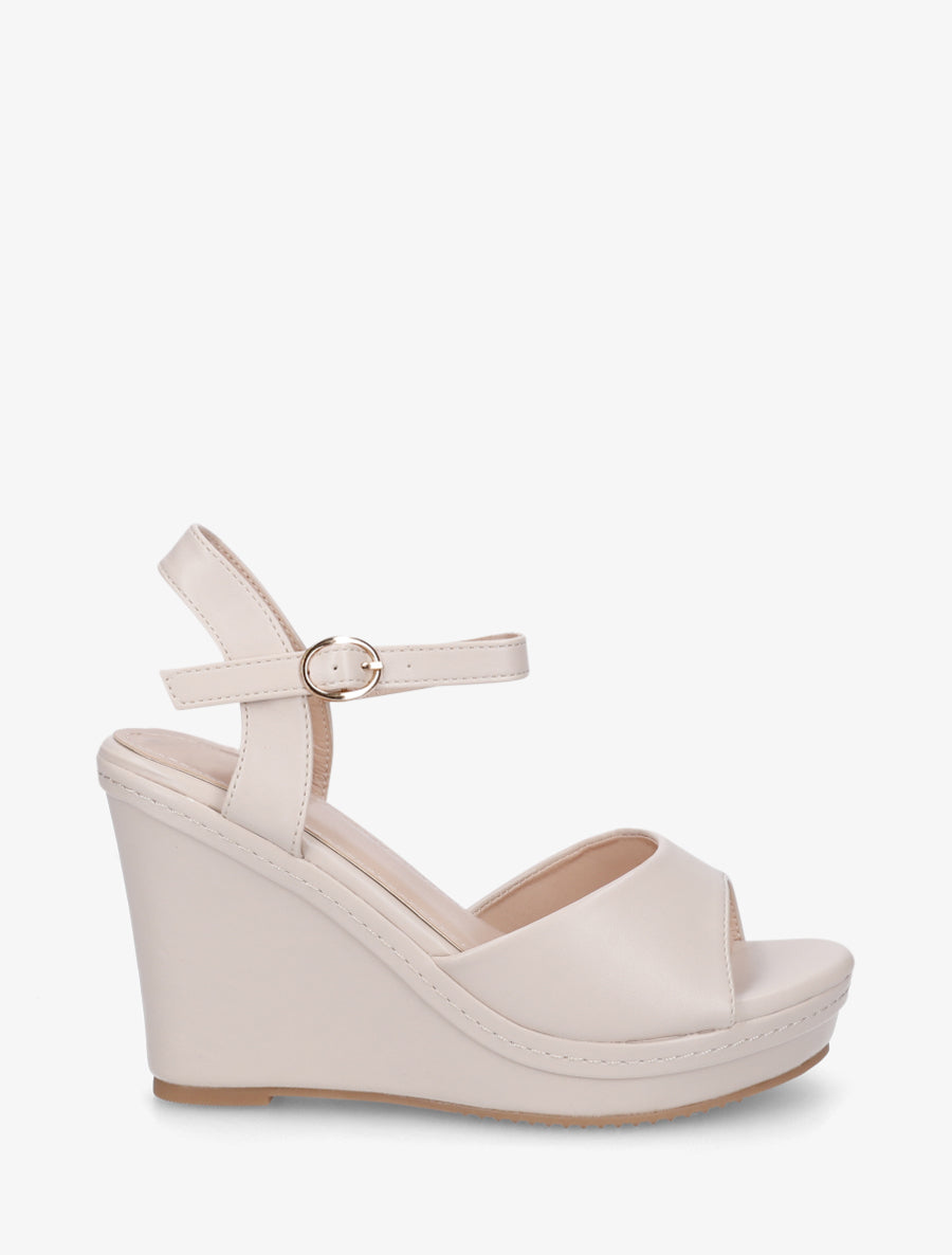 Sandales compensées en simili - Beige - 1