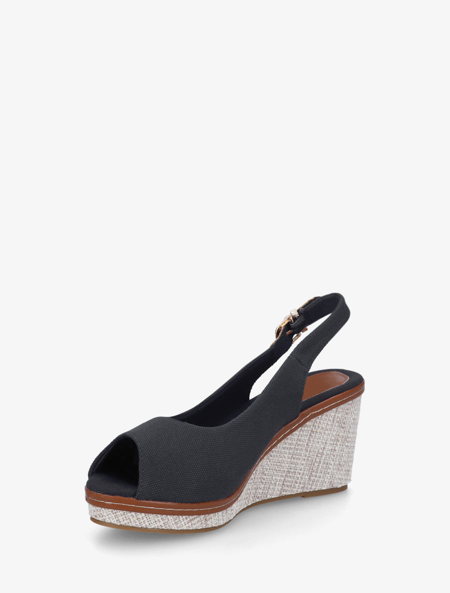 Sandales compensées peep toe en tissu - Noir - 3