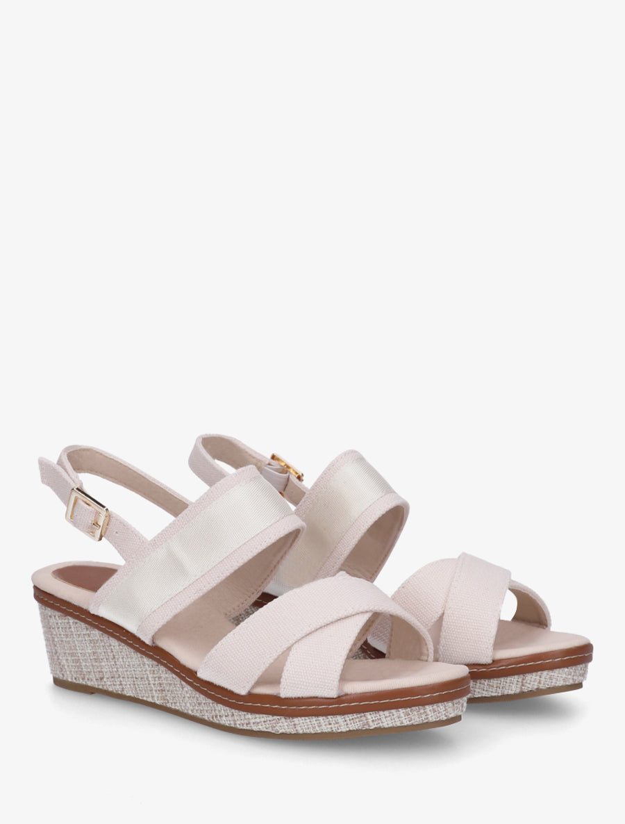 Sandales compensées à brides croisées - Nude - 4