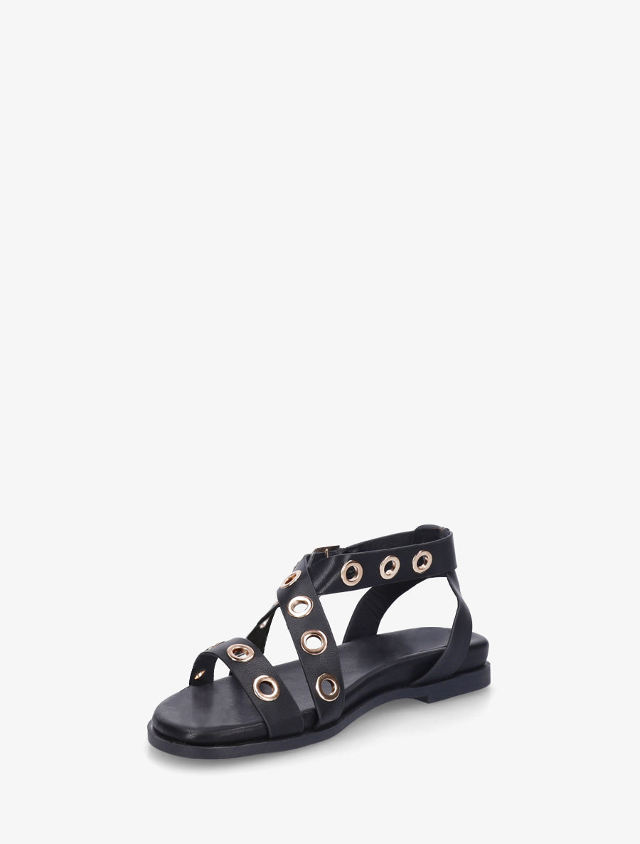 Nu-pieds en simili à oeillets - Noir - 3