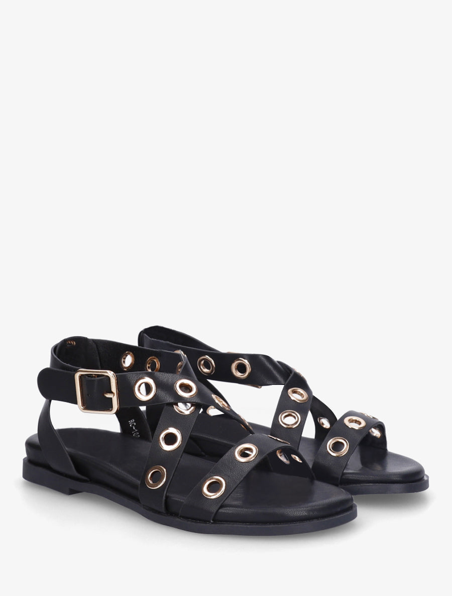 Nu-pieds en simili à oeillets - Noir - 4