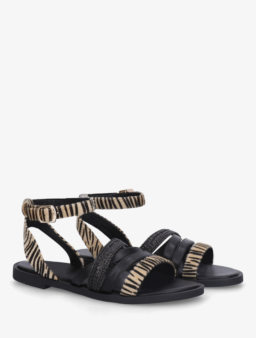 Nu-pieds à brides imprimé zebré - Noir - 4