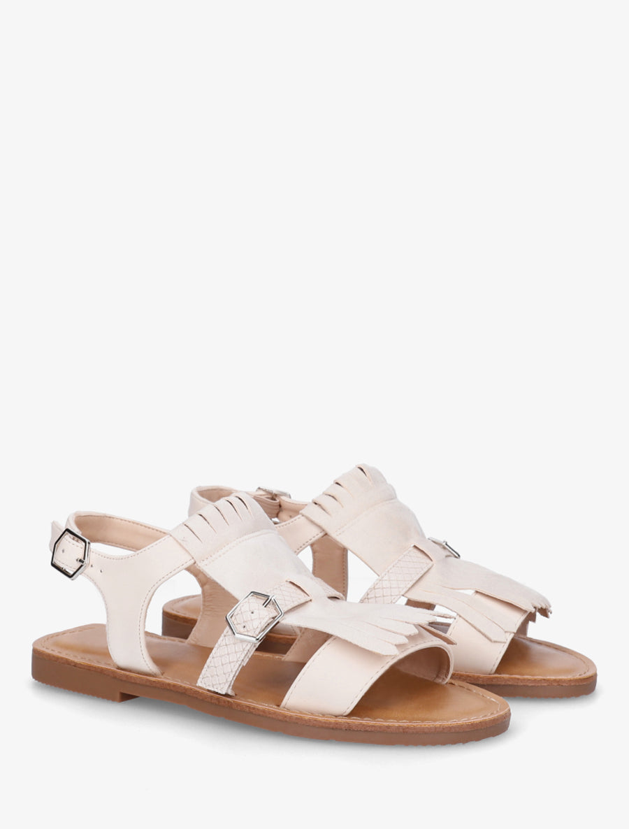 Nu-pieds frangés à double boucles - Beige - 4
