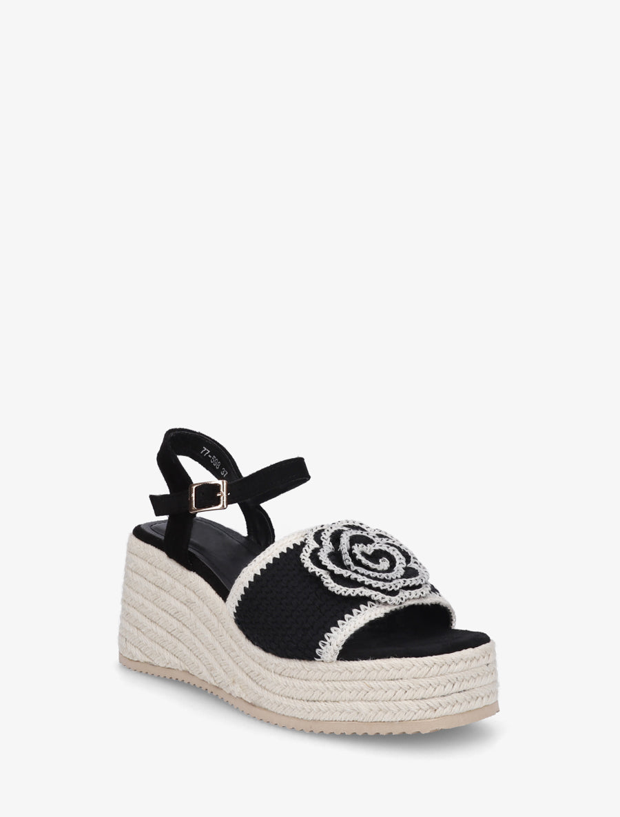 Sandales compensées à fleur - Noir - 2