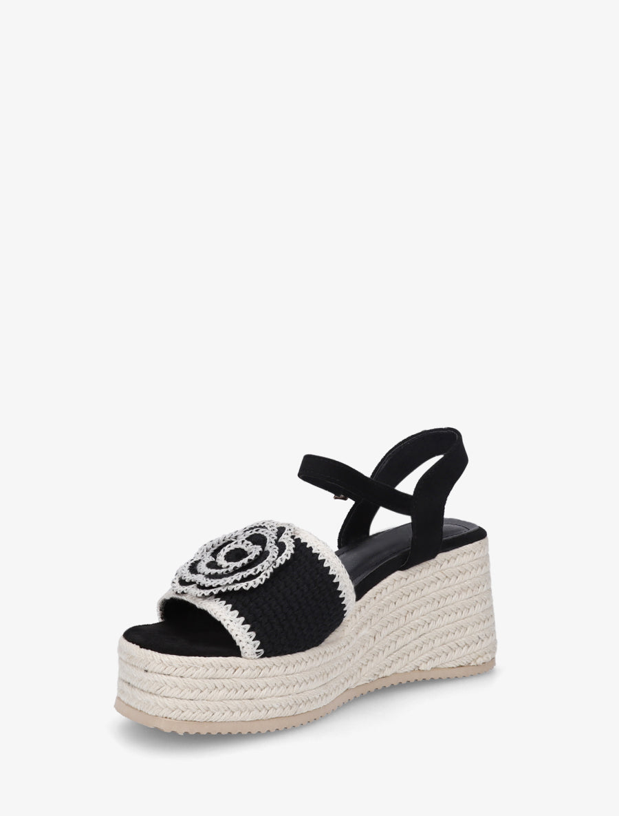 Sandales compensées à fleur - Noir - 3