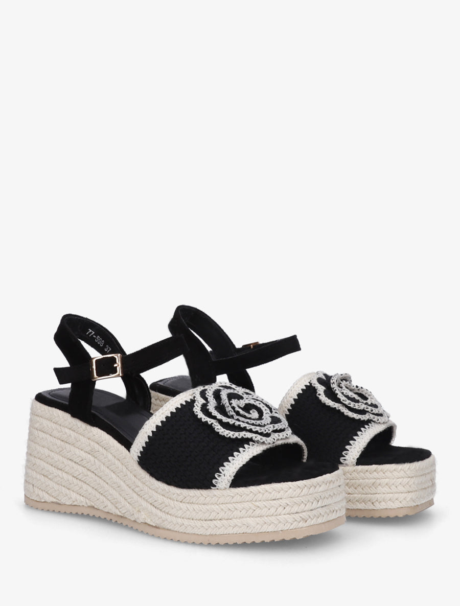 Sandales compensées à fleur - Noir - 4