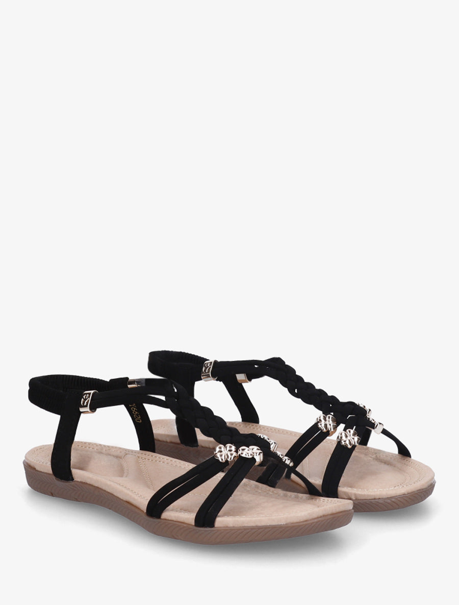 Sandales confort à empiècement bijoux - Noir - 4