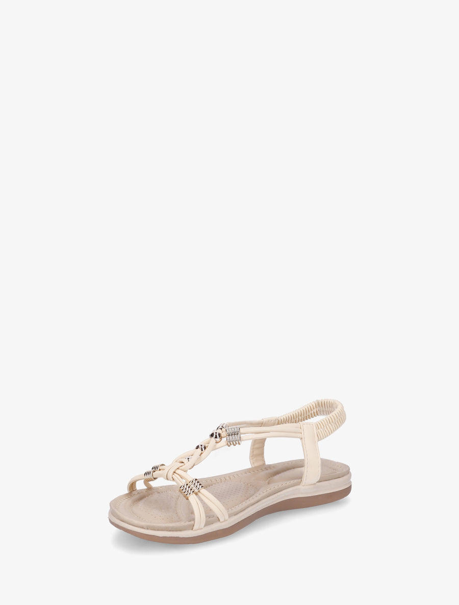 Sandales à bride élastiquée et perles - Beige - 3