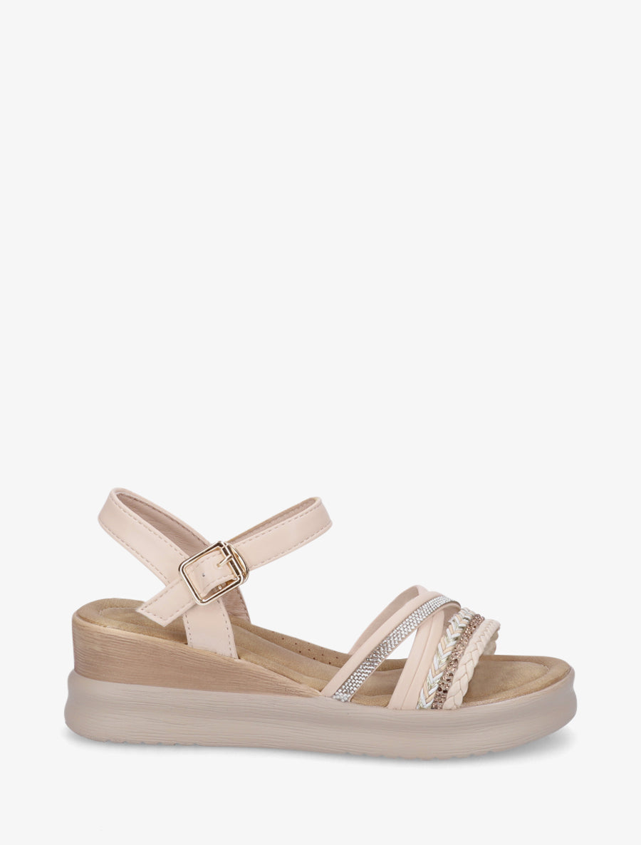 Sandales compensées à brides fantaisies - Beige - 1