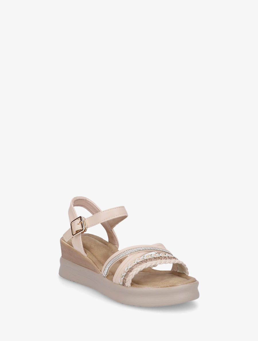 Sandales compensées à brides fantaisies - Beige - 2