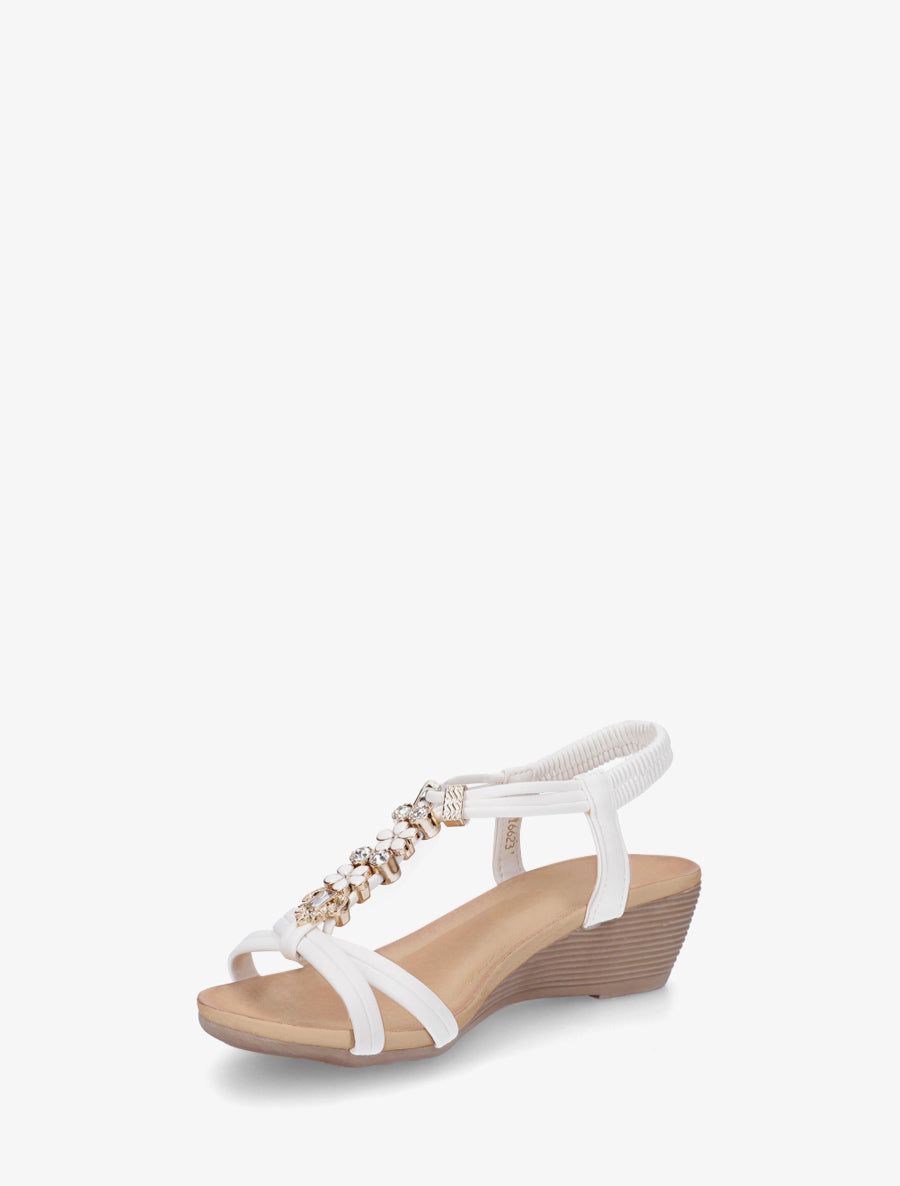 Sandales compensées à empiècement bijoux strassés - Blanc - 3