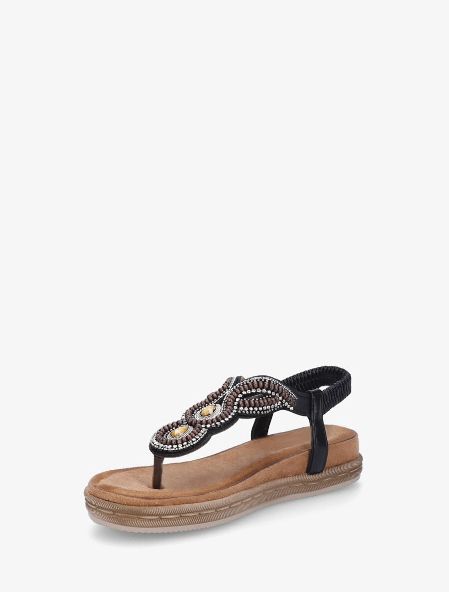 Nu-pieds à entredoigt et empiècement strass et perles - Noir - 3