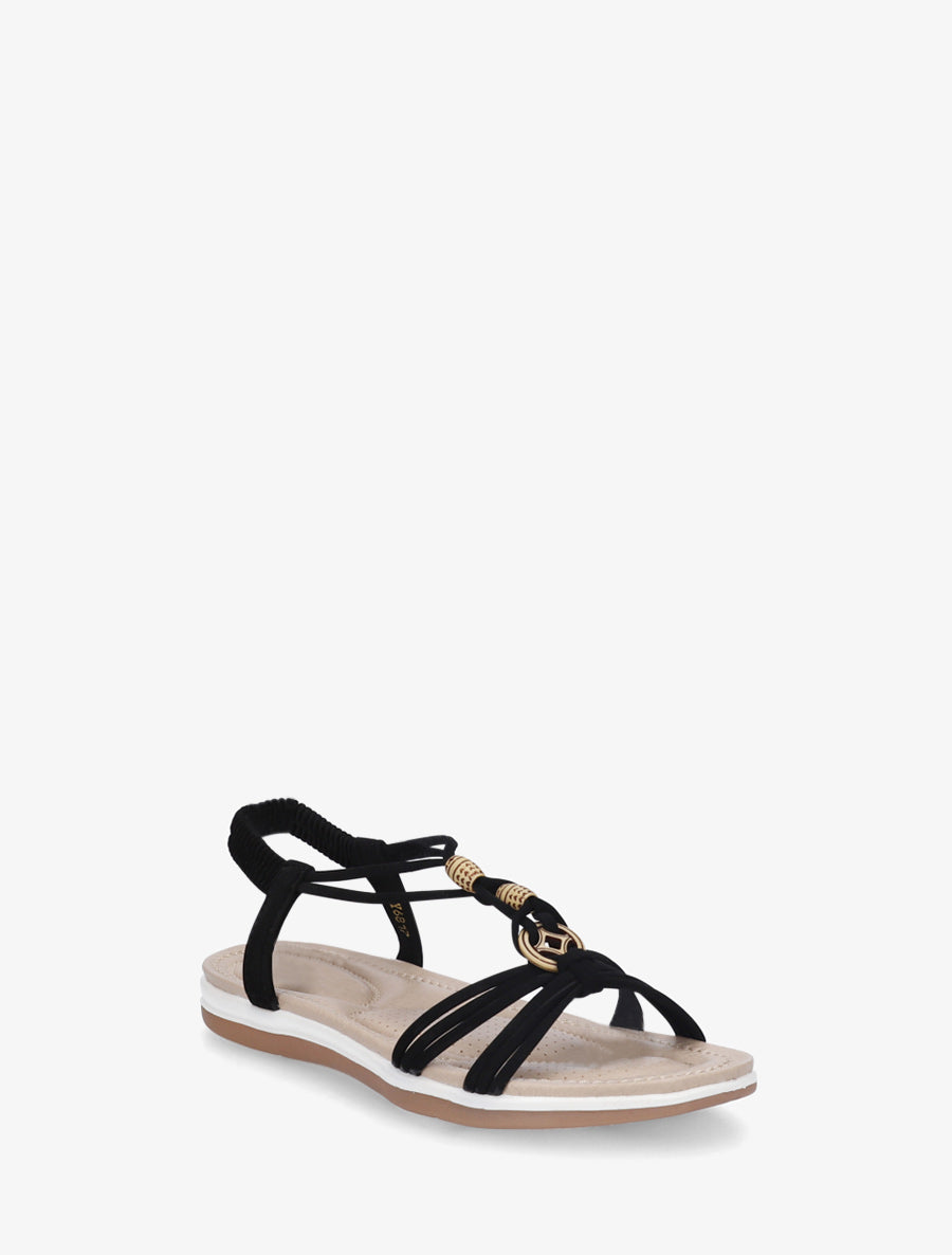 Sandales à perles en bois et cheville élastiquée - Noir - 2