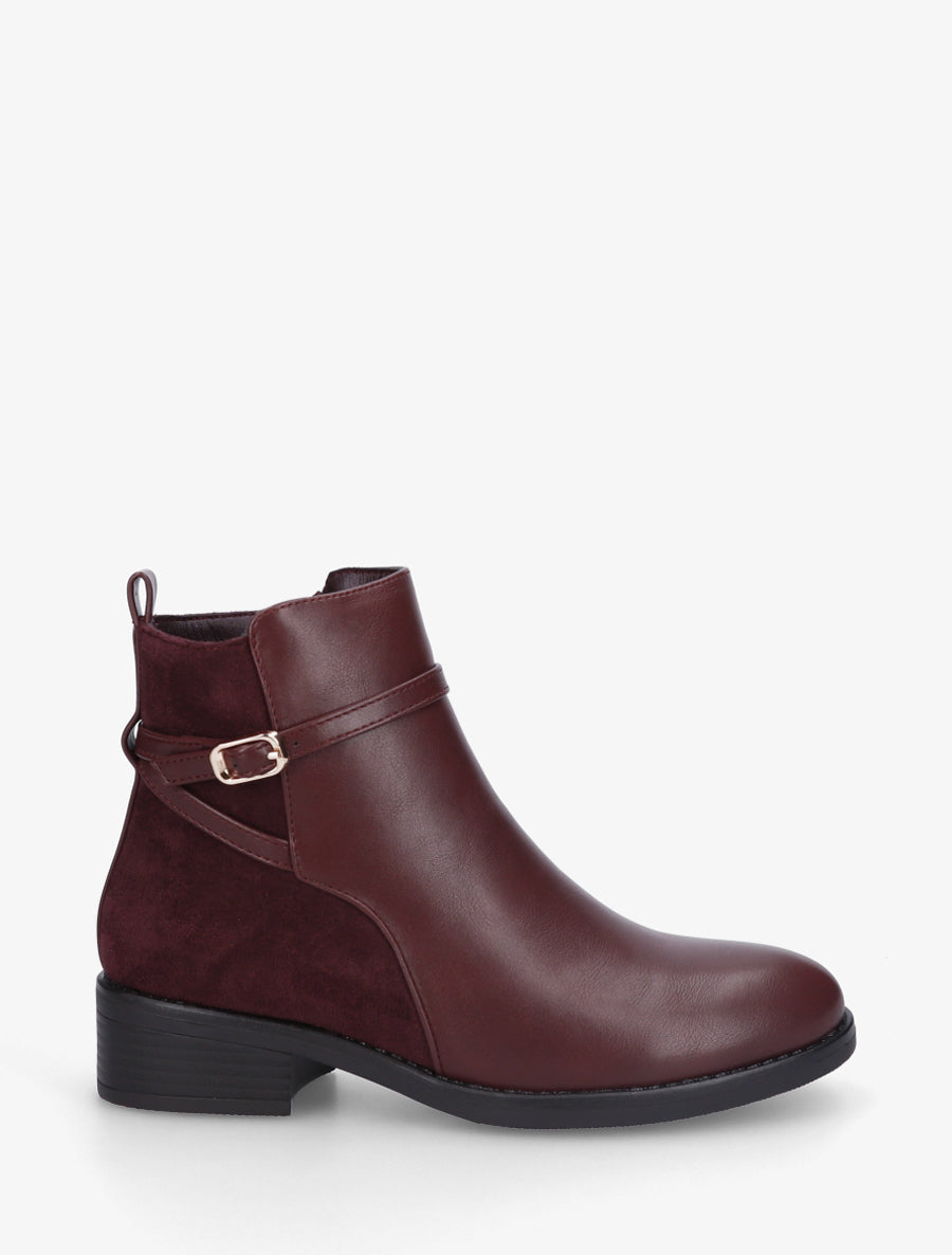 Bottines bi-matière en simili - Bordeaux - 1