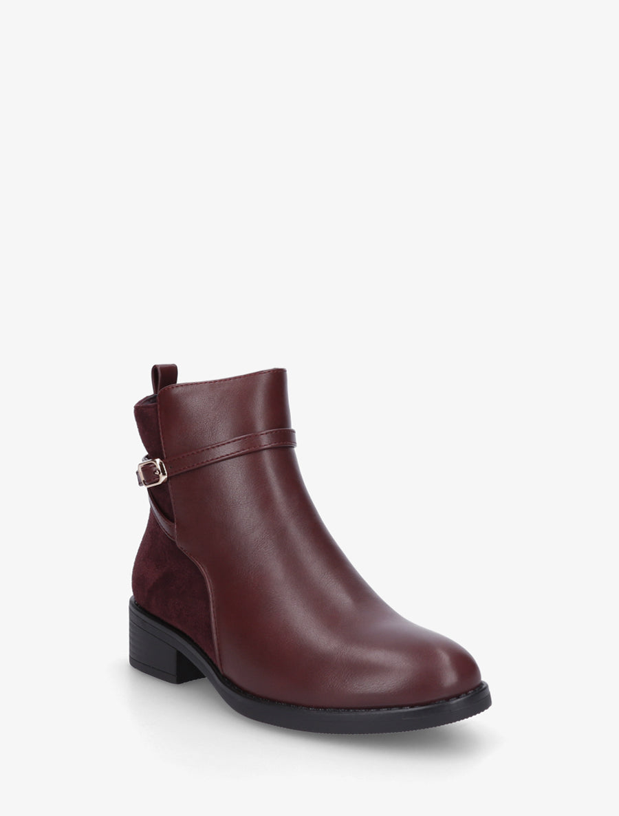 Bottines bi-matière en simili - Bordeaux - 2