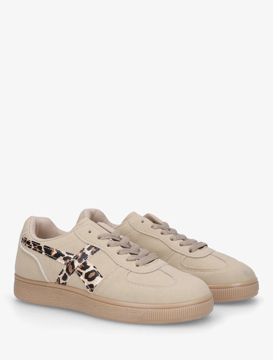 Baskets à empiècements croisés imprimé léopard - Beige - 4