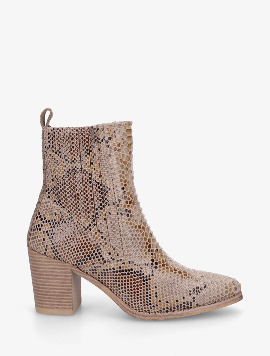 Bottines imprimé python - Beige - 1