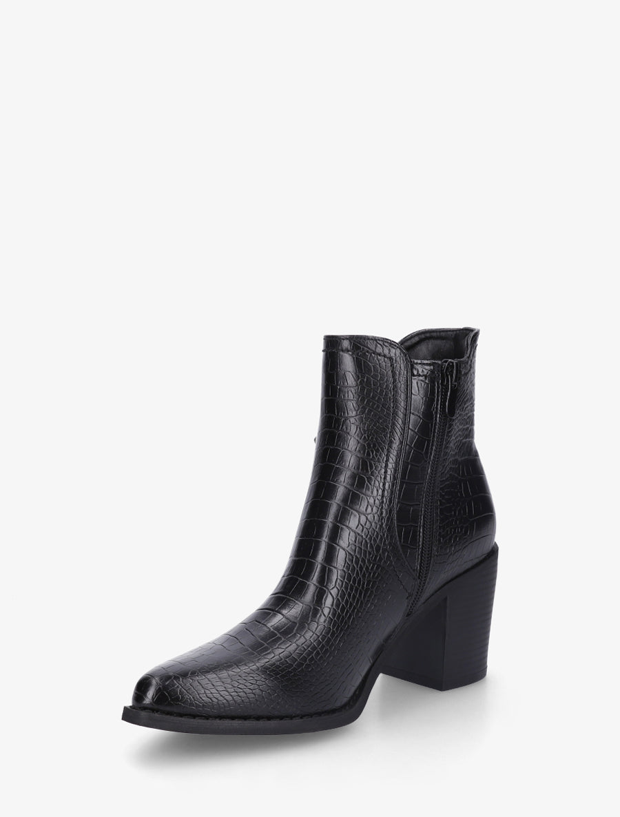 Bottines croco à boucle et bouts pointus - Noir - 3