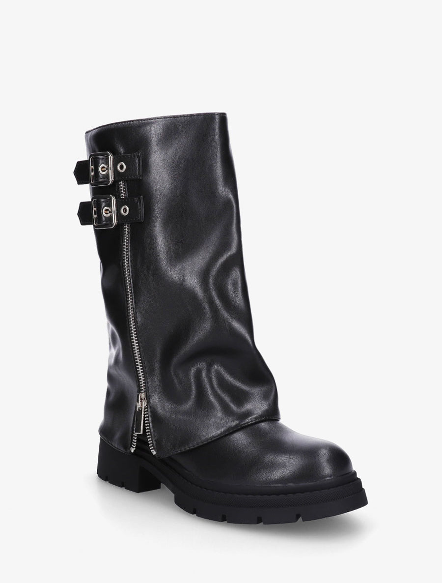 Bottes vernies à revers zippé et double boucles - Noir - 2
