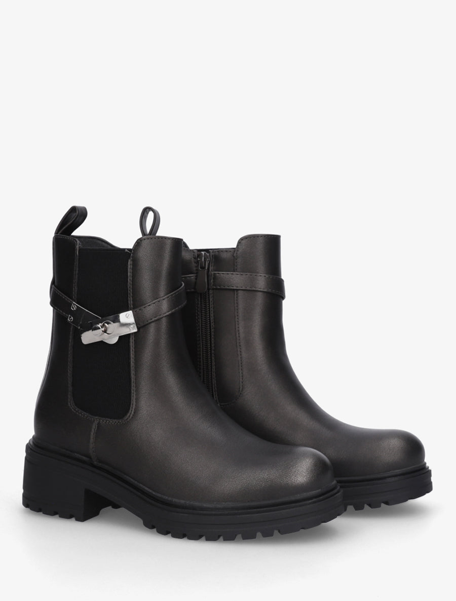 Bottines élastiquées à empiècement métallique - Anthracite - 4