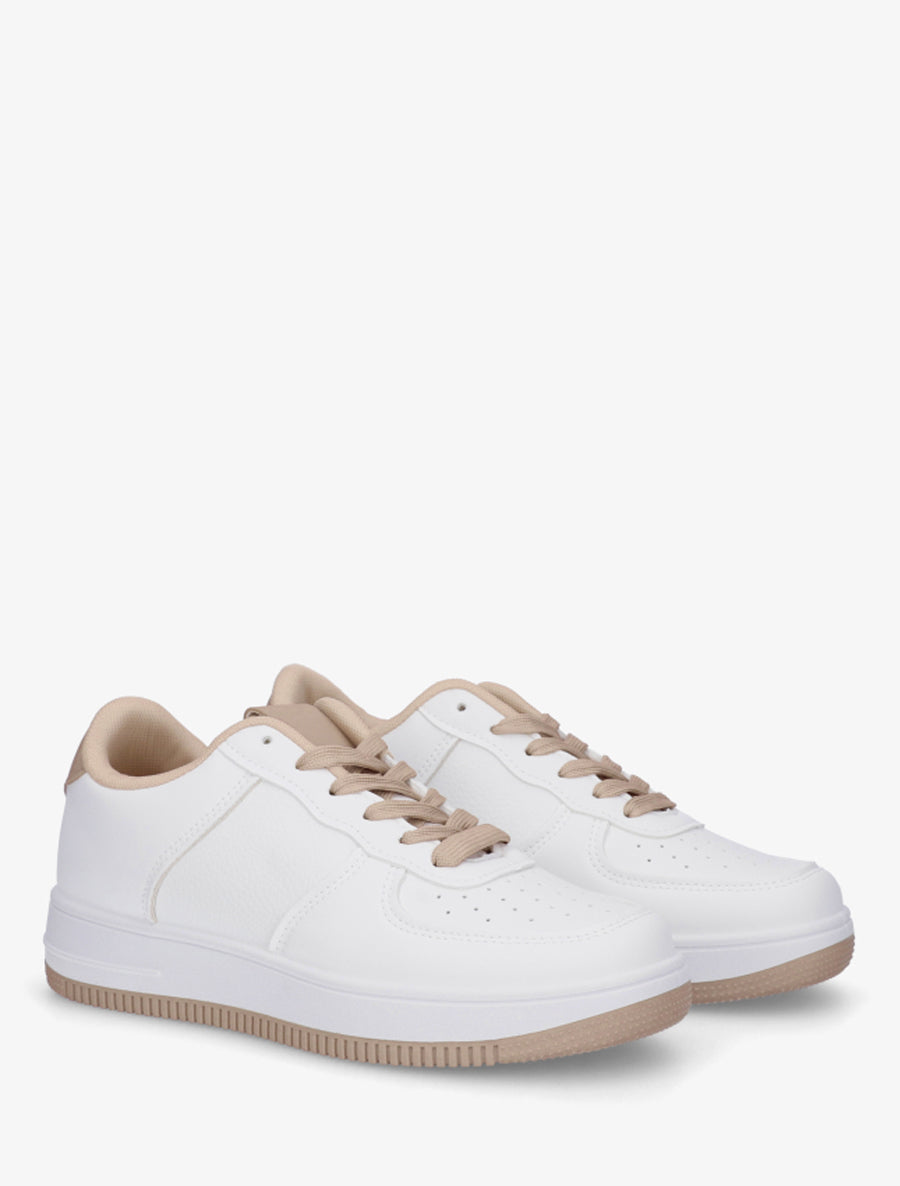 Baskets basiques en simili - Blanc/beige - 4