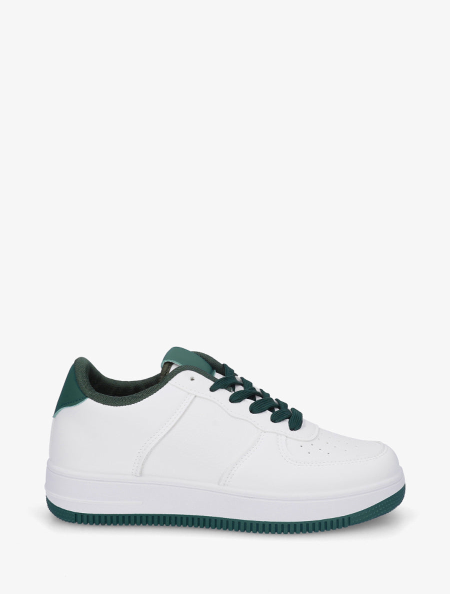 Baskets basiques en simili - Blanc/vert foncé - 1