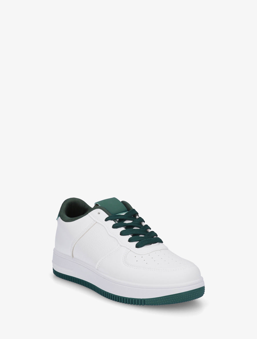 Baskets basiques en simili - Blanc/vert foncé - 2