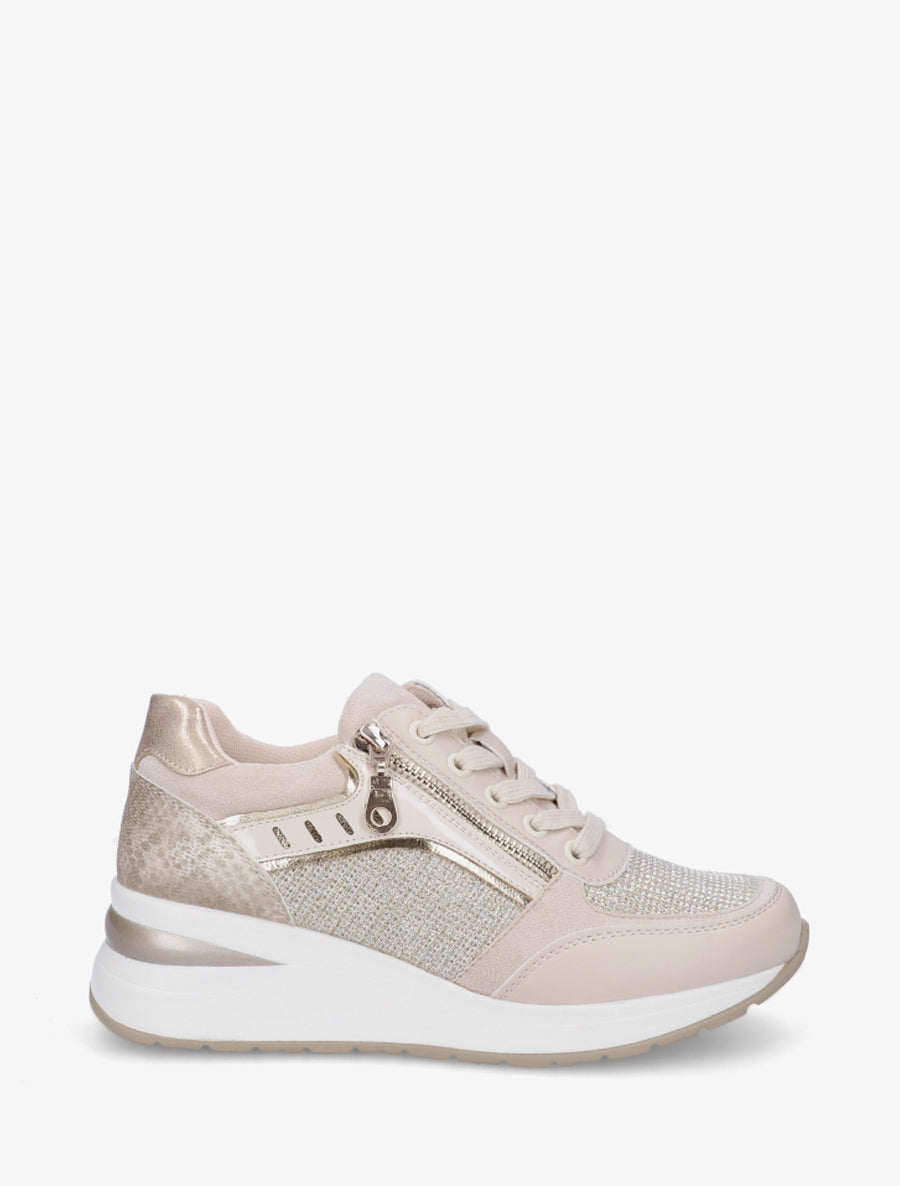 Baskets brillantes à détail imprimé animal - Beige - 1