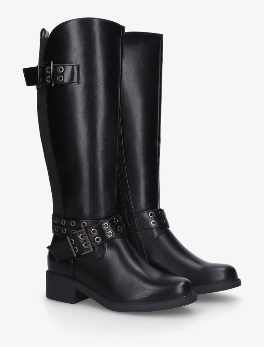 Bottes élastiquées à double sangles - Noir - 4