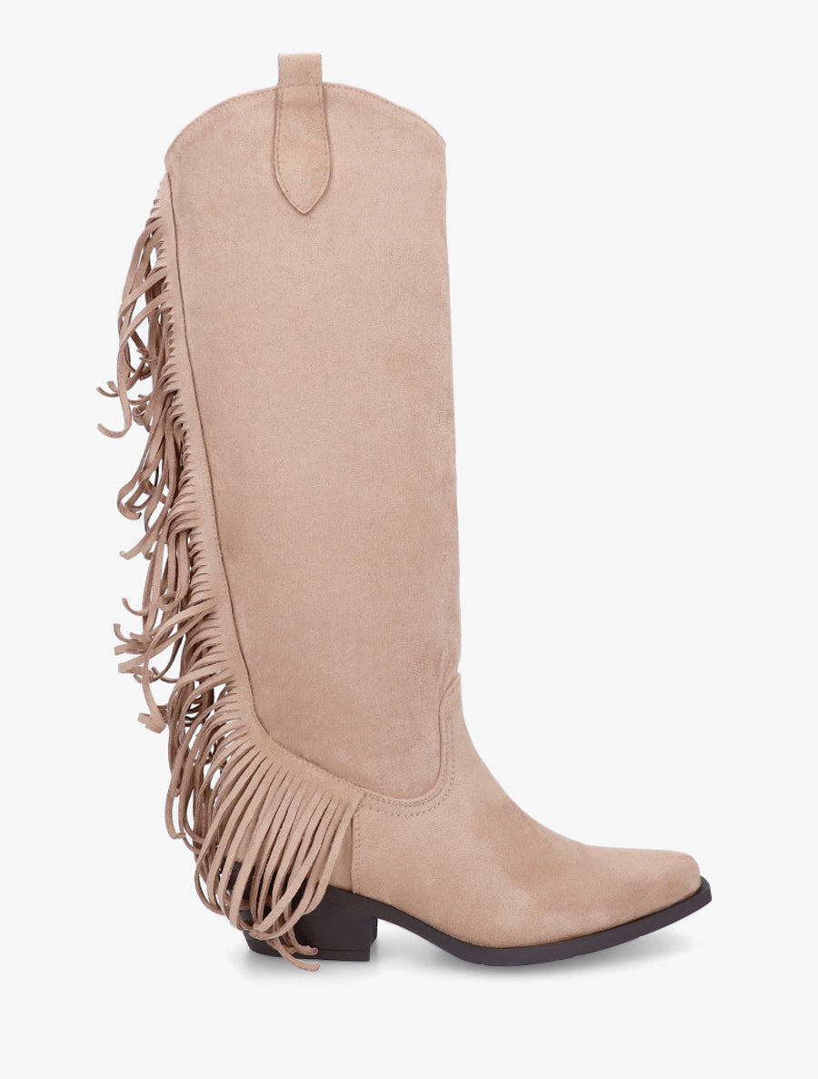 Bottes style santiag à franges - Taupe - 1