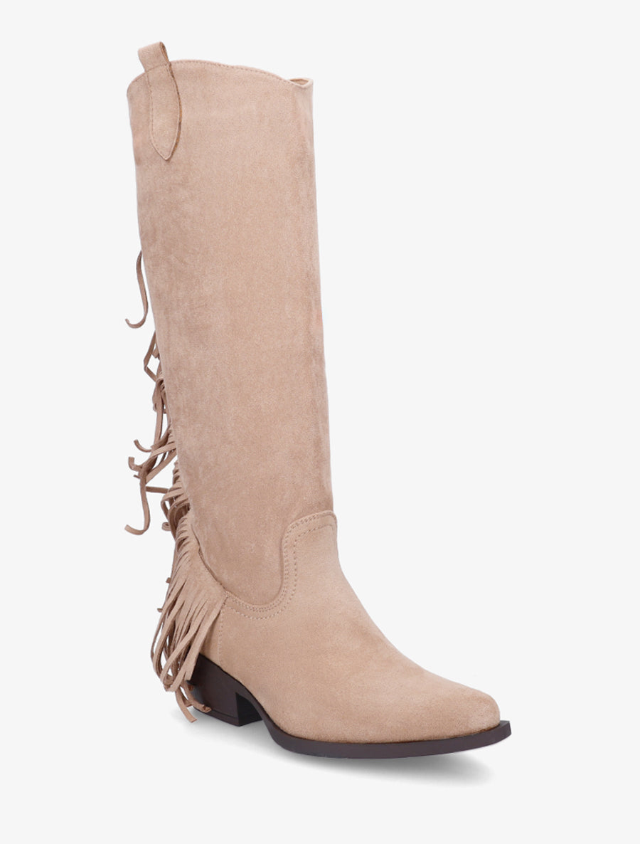 Bottes style santiag à franges - Taupe - 2