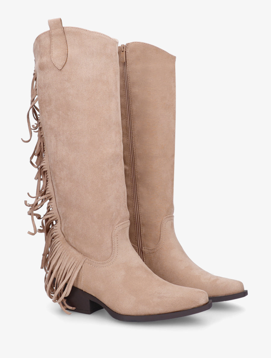 Bottes style santiag à franges - Taupe - 4