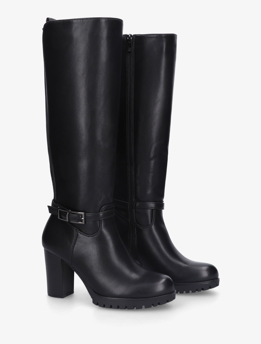 Bottes à semelle et talon haut crantés - Noir - 4