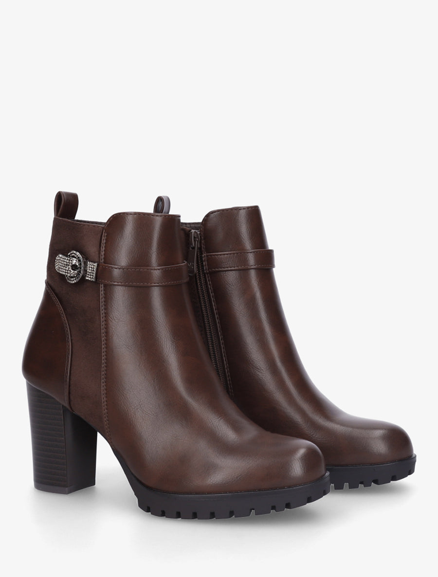 Bottines bi-matière à boucle strassée - Marron - 4