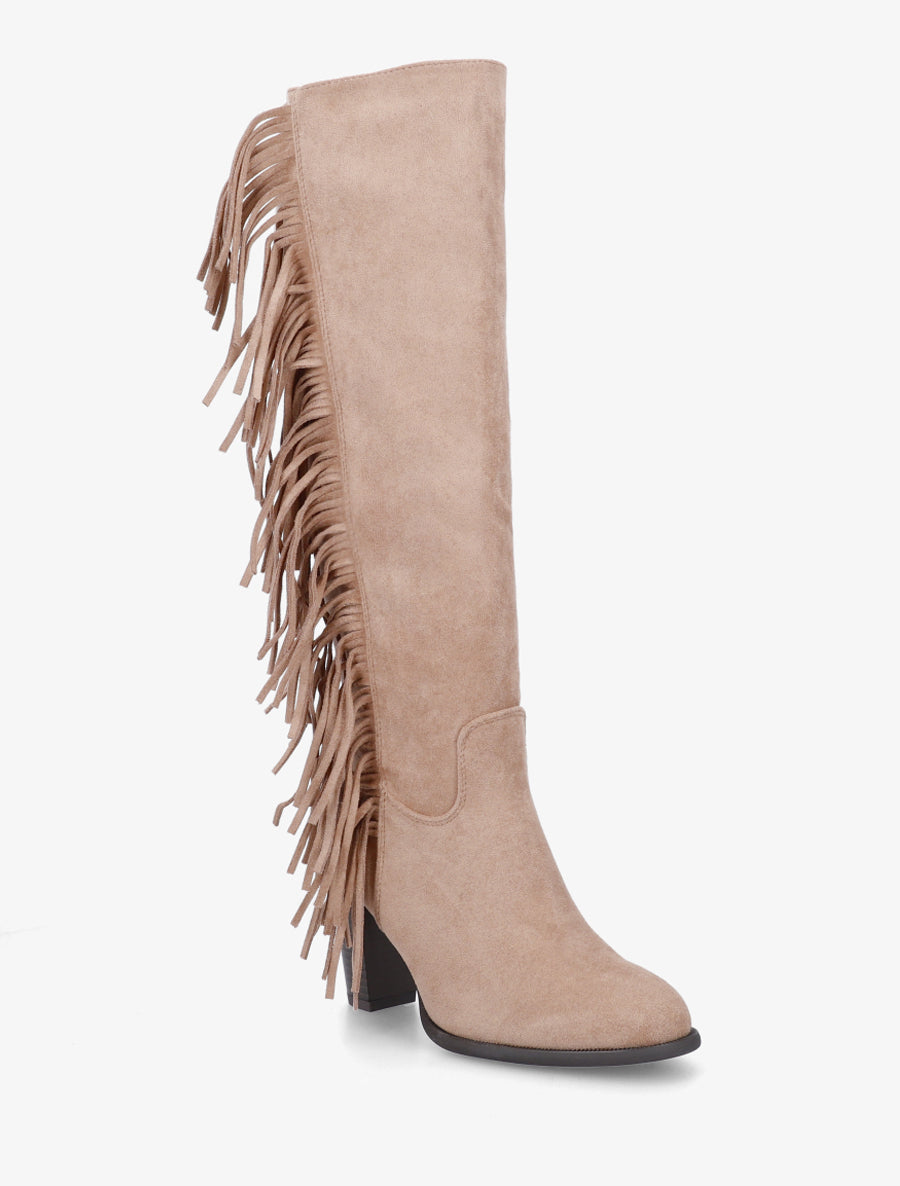 Bottes en suédine à franges - Beige - 2
