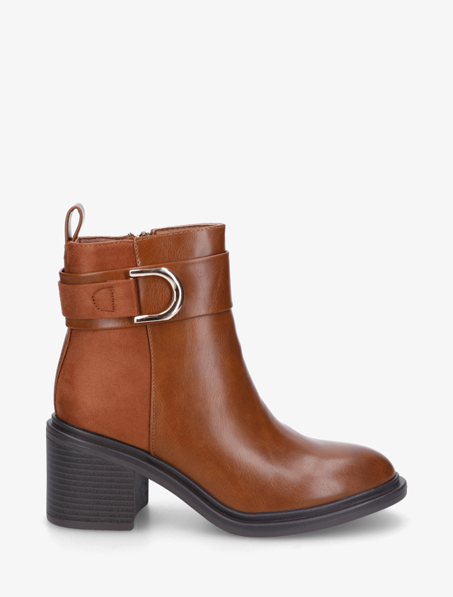 Bottines bi-matière à talon - Camel - 1