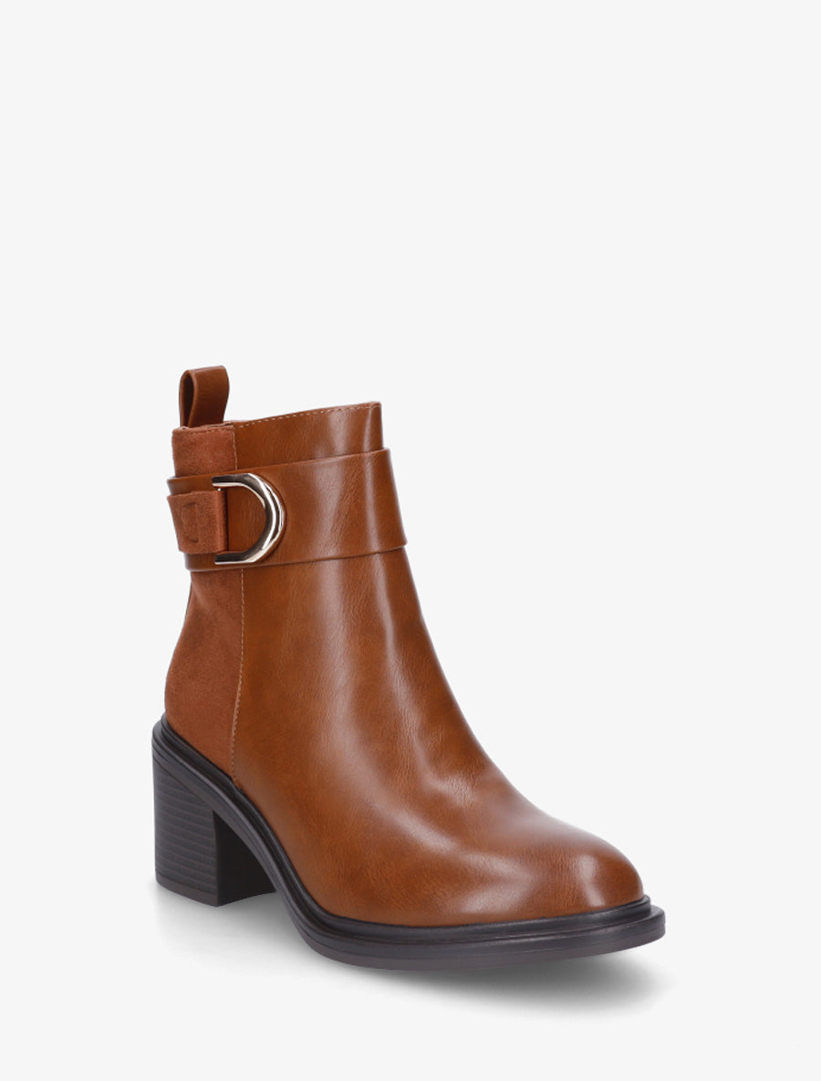 Bottines bi-matière à talon - Camel - 2