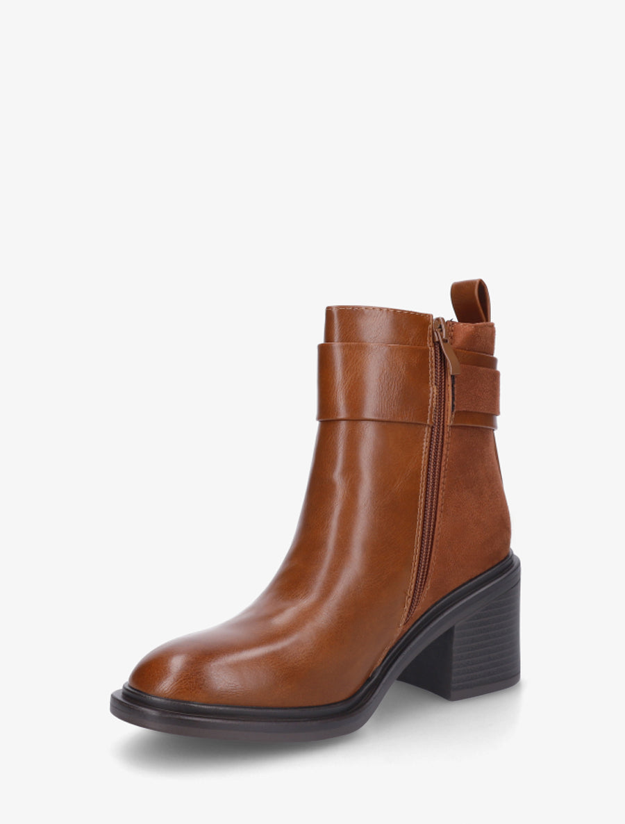 Bottines bi-matière à talon - Camel - 3