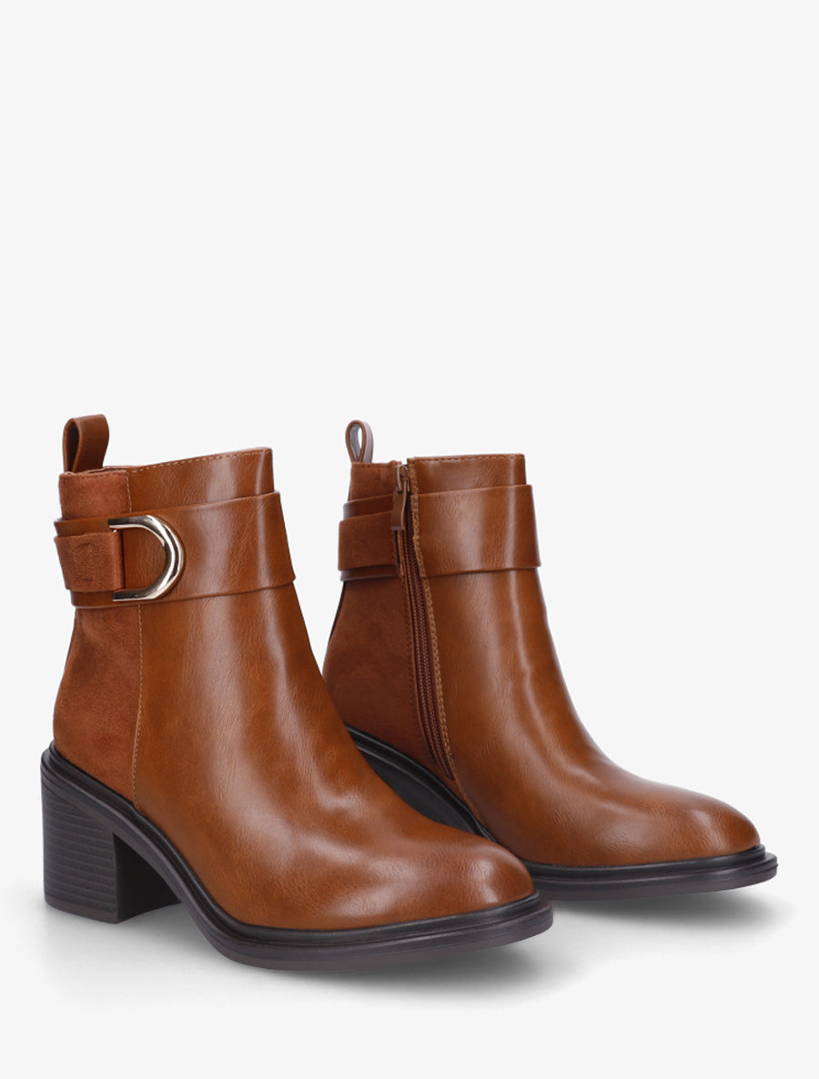 Bottines bi-matière à talon - Camel - 4