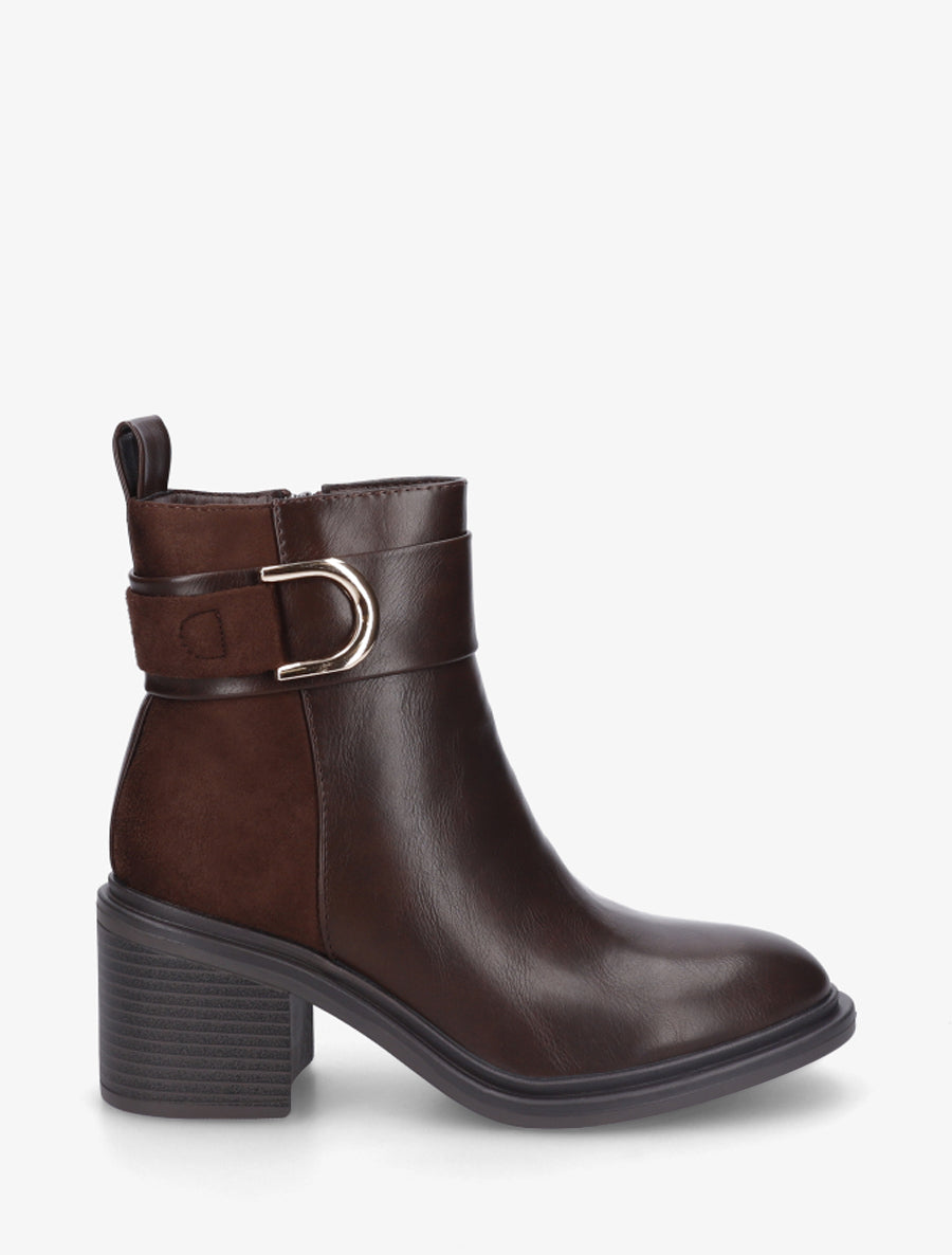 Bottines bi-matière à talon - Marron - 1