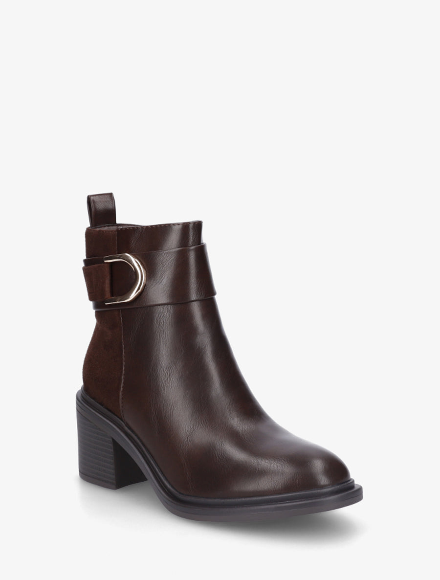Bottines bi-matière à talon - Marron - 2