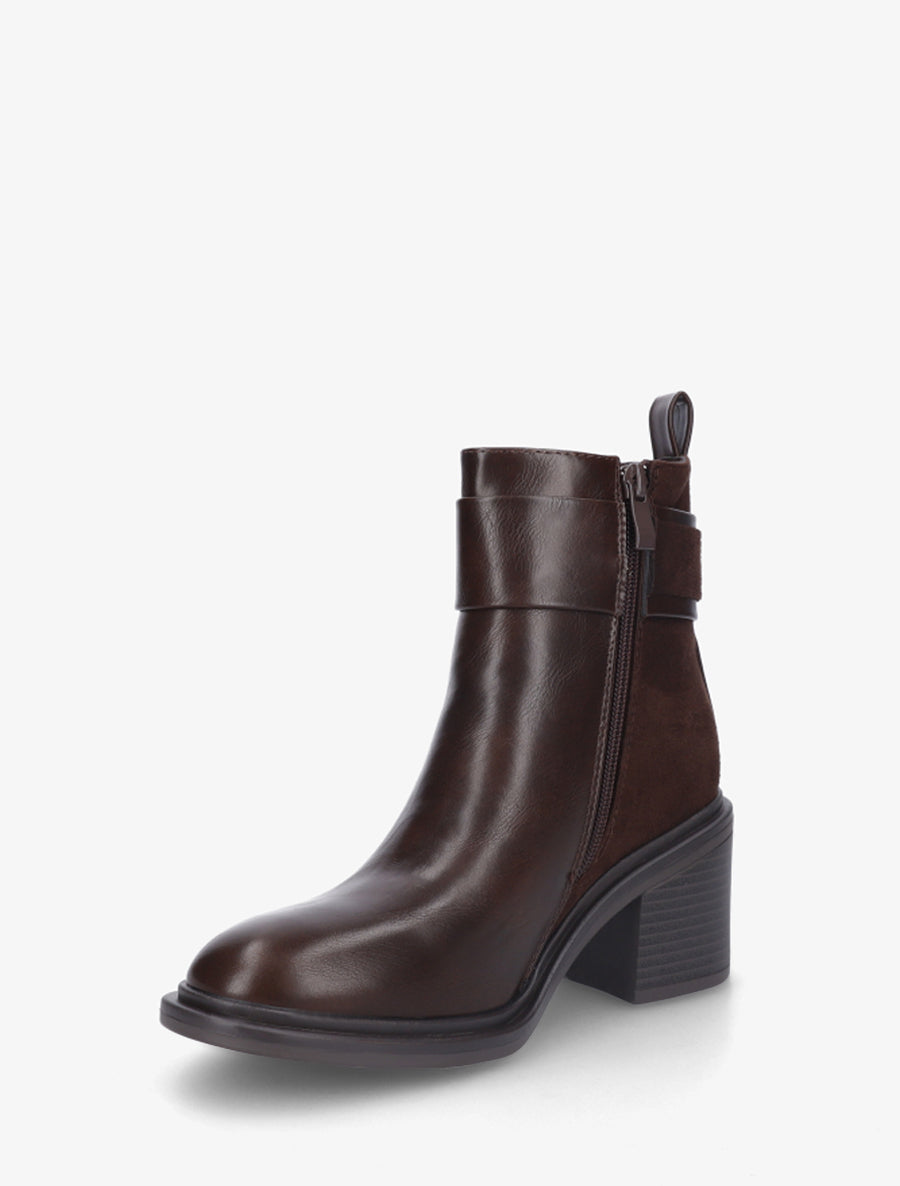 Bottines bi-matière à talon - Marron - 3