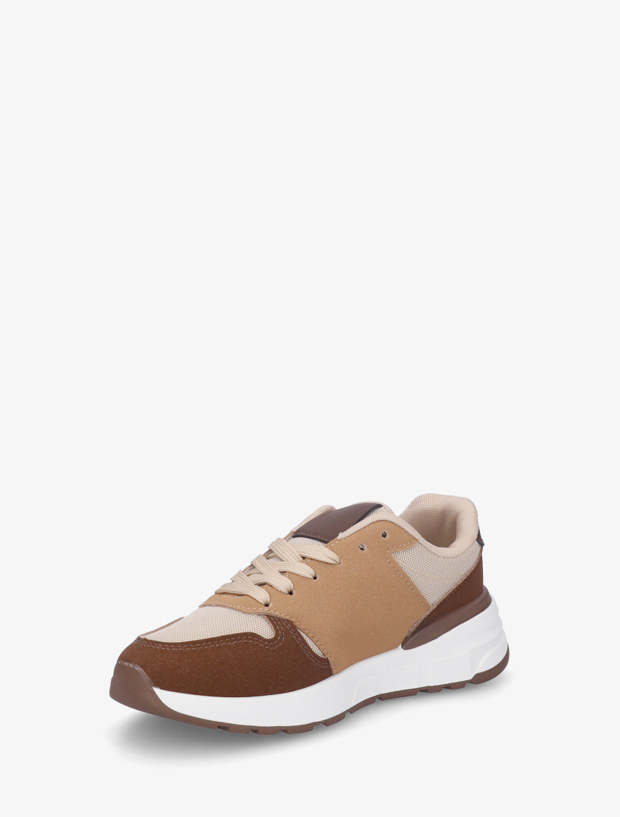 Baskets en toile et simili texturé - Marron - 3
