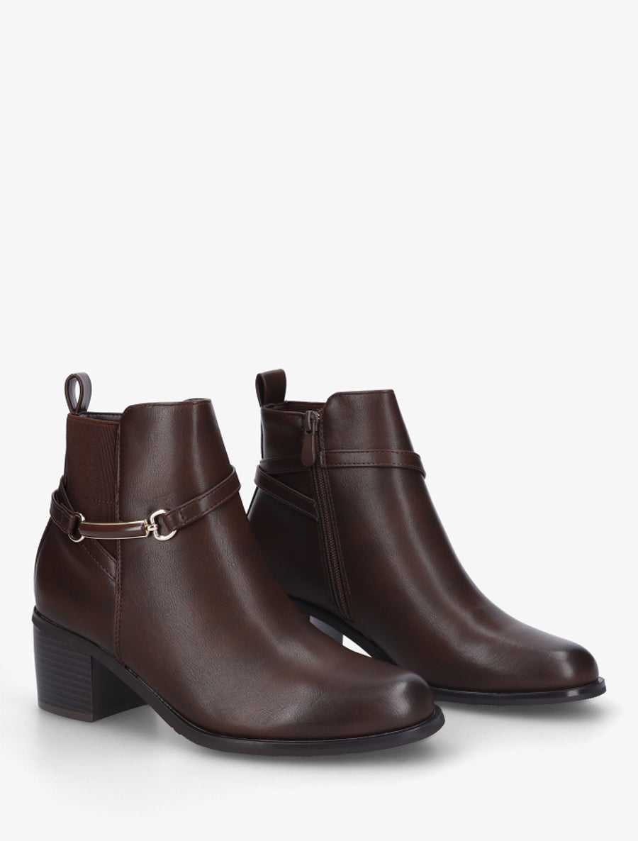 Bottines élastiquées en simili à ceinturon - Marron - 4