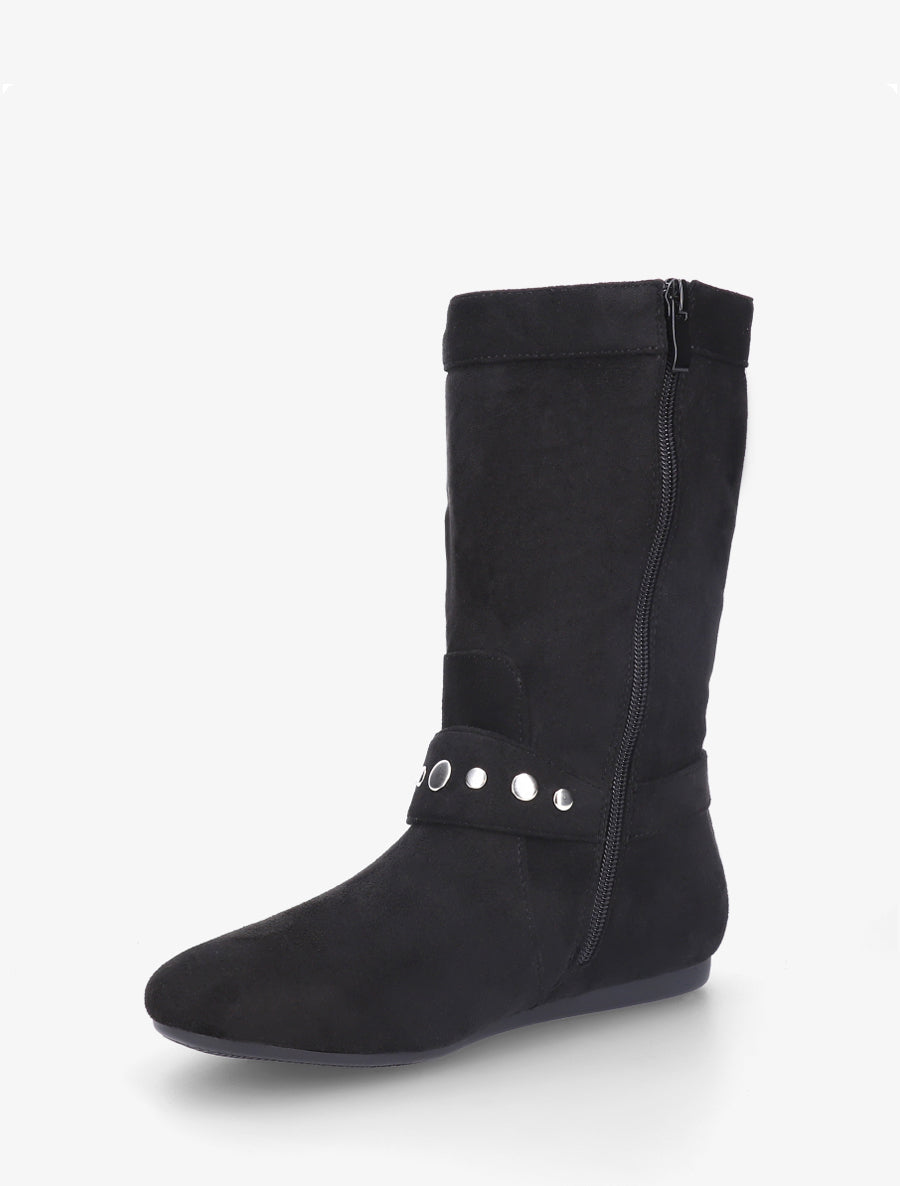 Bottes plates en suédine - Noir - 3